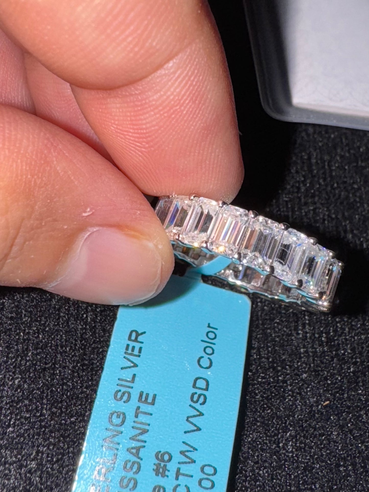 925 Sterling Silver Moissanite Baguette Cut Ring Size 6