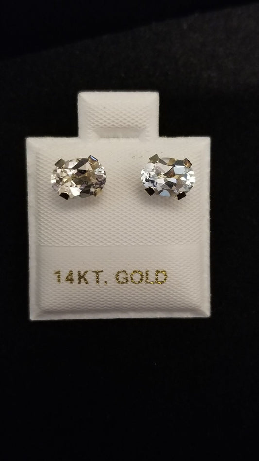 14k Gold White Topaz Stone Earrings