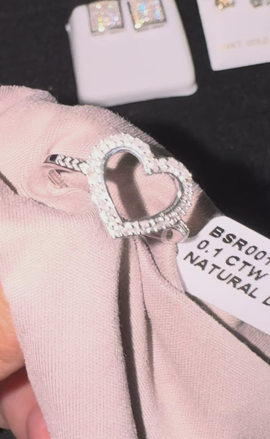 925 Sterling Silver Natural Diamond Heart Ring Size 7