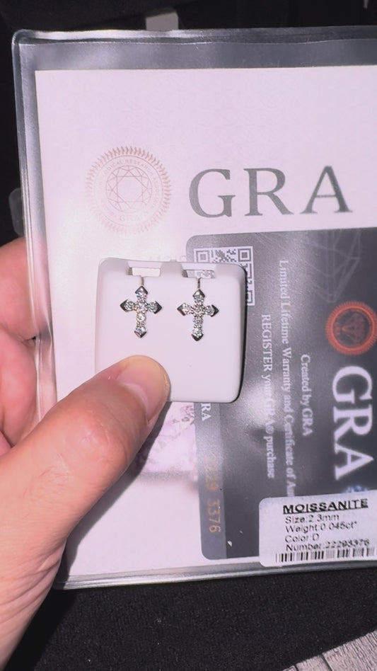 925 Sterling Silver Moissanite Cross Earrings